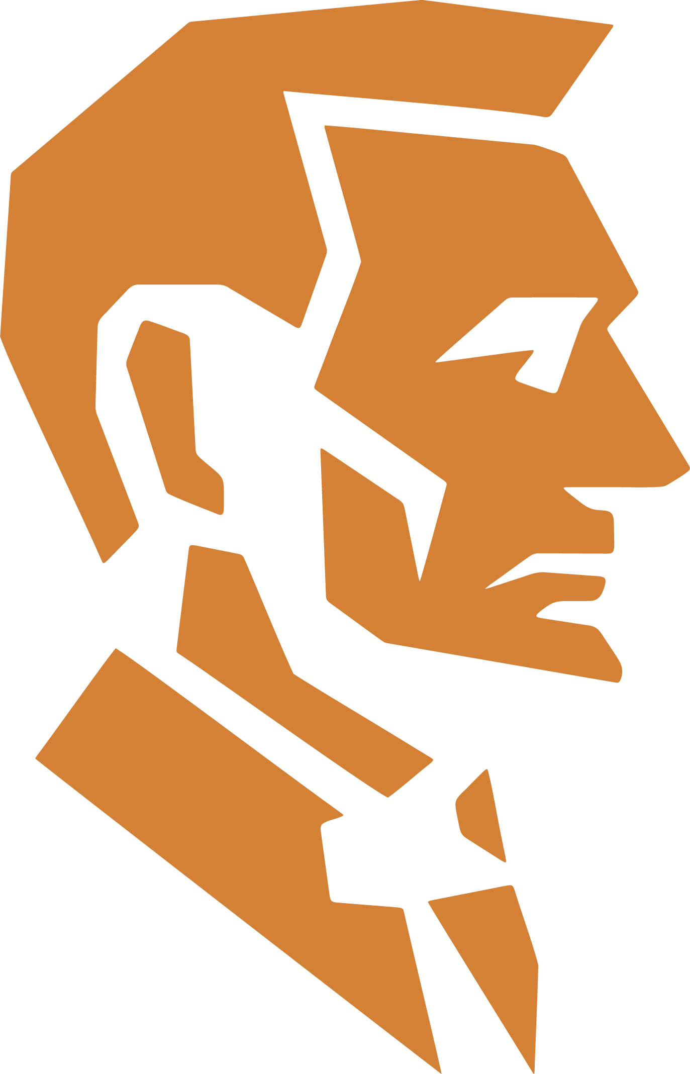 Stylized orange profile of a man's face.