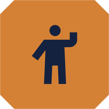 Silhouette of a person waving on a brown background.