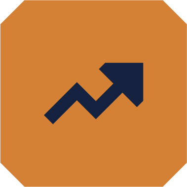 A black upward trending arrow on an orange background.