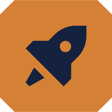 Icon of a rocket on an orange background.
